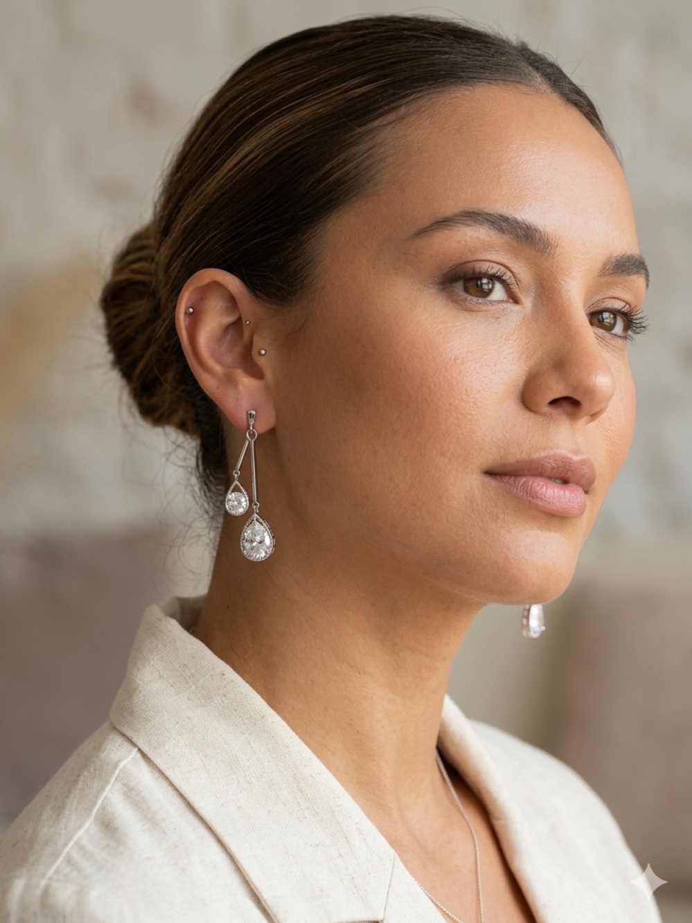 Elegant Silver Teardrop Drop Earrings Costume Bridal Formal Wedding Glamour